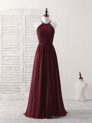 Simple Burgundy Chiffon Long Prom Dress, Burgundy Evening Dress