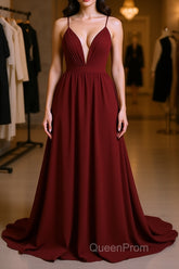 Simple burgundy chiffon long Evening Prom Dresses burgundy formal Dresses