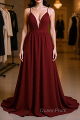 Simple burgundy chiffon long Evening Prom Dresses burgundy formal Dresses