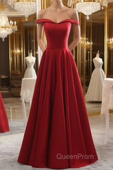Simple burgundy off shoulder long Evening Prom Dresses, burgundy evening Dresses