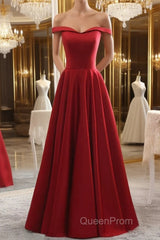 Simple burgundy off shoulder long Evening Prom Dresses, burgundy evening Dresses