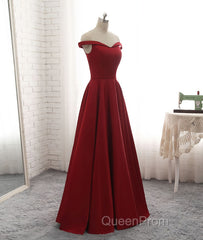Simple burgundy off shoulder long Evening Prom Dresses, burgundy evening Dresses
