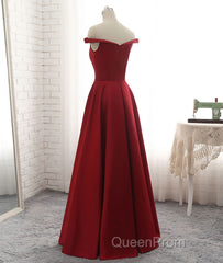 Simple burgundy off shoulder long Evening Prom Dresses, burgundy evening Dresses