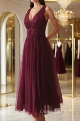 Simple burgundy tulle Evening Prom Dresses tulle burgundy formal Dresses