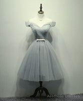 Simple Gray Tulle Short Prom Dress, Gray Tulle Bridesmaid Dress