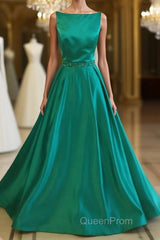 Simple Green Satin Long Evening Prom Dresses, Green Formal Dresses, Green Graduation Dresses, Green Evening Dresses
