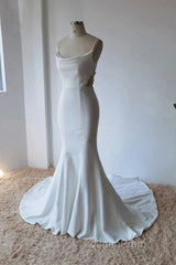 Simple Italian Noodle Strap Satin Mermaid Modern Floor Mopping Wedding Dresses