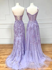Simple Long Purple Lace Evening Prom Dresses Evening Dresses