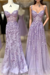 Simple Long Purple Lace Evening Prom Dresses Evening Dresses
