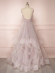 Simple Lotus root starch tulle long Evening Prom Dresses, tulle evening Dresses