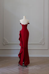 Simple Mermaid Off The Shoulder Neckline Burgundy Sequin Long Party Dresses Evening Prom Dresses