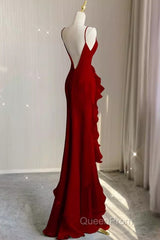 Simple Mermaid Red Chiffon Long Evening Prom Dresses