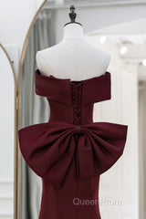 Simple Mermaid Satin Burgundy Long Evening Prom Dresses, Burgundy Long Formal Dresses