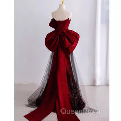 Simple Mermaid Strapless Burgundy Floor Length Evening Prom Dresses