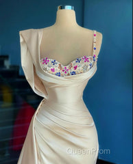 Simple Mermaid Sweetheart Satin Beading Long Evening Prom Dresses