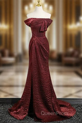 Simple Off Shoulder Burgundy Long Evening Prom Dresses, Burgundy Long Formal Dresses