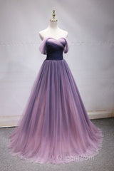 Simple off shoulder tulle long Evening Prom Dresses, tulle formal Dresses