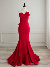 Simple Red Satin Mermaid Long Prom Dress, Red Formal Evening Dress