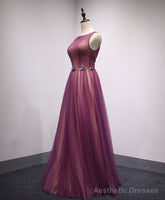 Simple Round Neck Tulle Long Prom Dress, Formal Dress