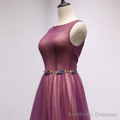 Simple Round Neck Tulle Long Prom Dress, Formal Dress