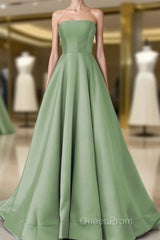 Simple Sage Green Satin Bridesmaid Dresses Strapless Floor Length Formal Evening Prom Gown For Bridal Party