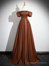 Simple Satin Brown Long Prom Dress, Brown Long Evening Dress