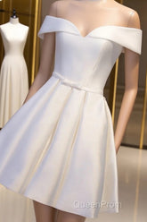 Simple Satin Off Shoulder Short Party Dresses, Homecoming Dresses