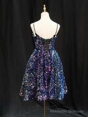 Simple Sequin Blue Short Prom Dress, Blue Homecoming Dress