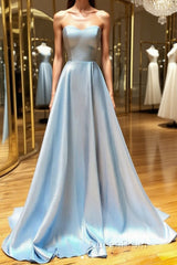 Simple sweetheart blue long Evening Prom Dresses blue long evening Dresses