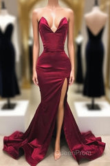 Simple Sweetheart Burgundy Evening Dresses, Burgundy Evening Prom Dresses