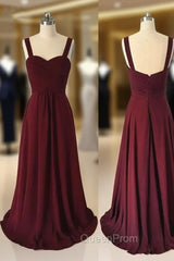 Simple Sweetheart Burgundy Long Evening Prom Dresses, Burgundy Evening Dresses