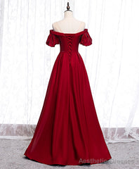 Simple Sweetheart Burgundy Satin Long Prom Dress, Burgundy Formal Graduation Dress