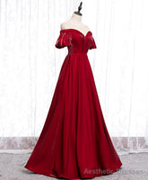 Simple Sweetheart Burgundy Satin Long Prom Dress, Burgundy Formal Graduation Dress