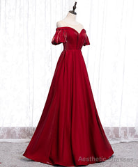 Simple Sweetheart Burgundy Satin Long Prom Dress, Burgundy Formal Graduation Dress