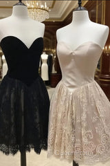 Simple Sweetheart Lace Short Evening Prom Dresses, Cute Homecoming Dresses