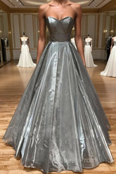 Simple sweetheart neck gray satin long Evening Prom Dresses gray formal party Dresses