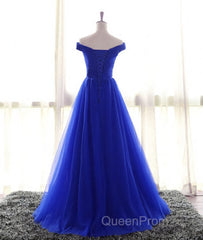 Simple sweetheart tulle blue long Evening Prom Dresses, blue evening Dresses