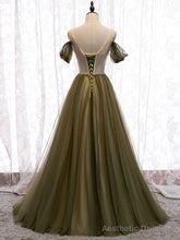 Simple sweetheart tulle green long prom dress, green evening dress