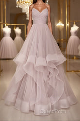 Simple v neck A-line tulle long Evening Prom Dresses sweet 16 Dresses