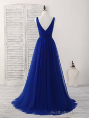 Simple V Neck Burgundy Tulle Long Prom Dress Burgundy Evening Dress