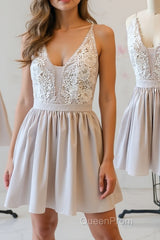 Simple v neck lace short Evening Prom Dresses, homecoming Dresses
