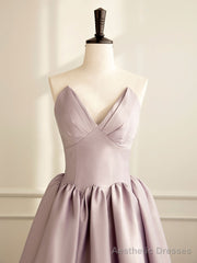 Simple V Neck Satin Pink Long Prom Dress, Satin Formal Evening Dress