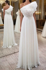 Simple white chiffon long Evening Prom Dresses, white evening Dresses