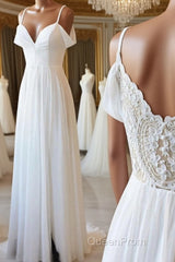 Simple white off shoulder chiffon lace long Evening Prom Dresses evening Dresses