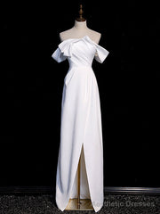 Simple White Off Shoulder Satin Long Prom Dress, White Long Formal Dress
