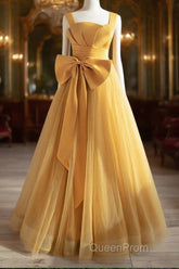 Simple Yellow Tulle Long Evening Prom Dresses, Yellow Tulle Formal Dresses