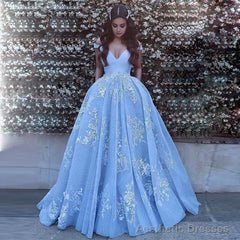 Sky Blue Ball Gown Lace Appliqued Off the Shoulder Quinceanera Dress