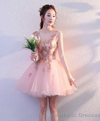 Pink V Neck Tulle Short Prom Dress Homecoming Dress