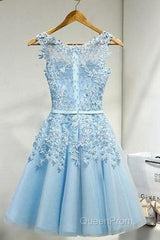 Sleeveless Tulle Homecoming Dresses Short Evening Prom Dresses With Lace Appliques