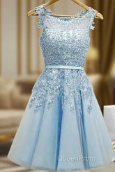 Sleeveless Tulle Homecoming Dresses Short Evening Prom Dresses With Lace Appliques